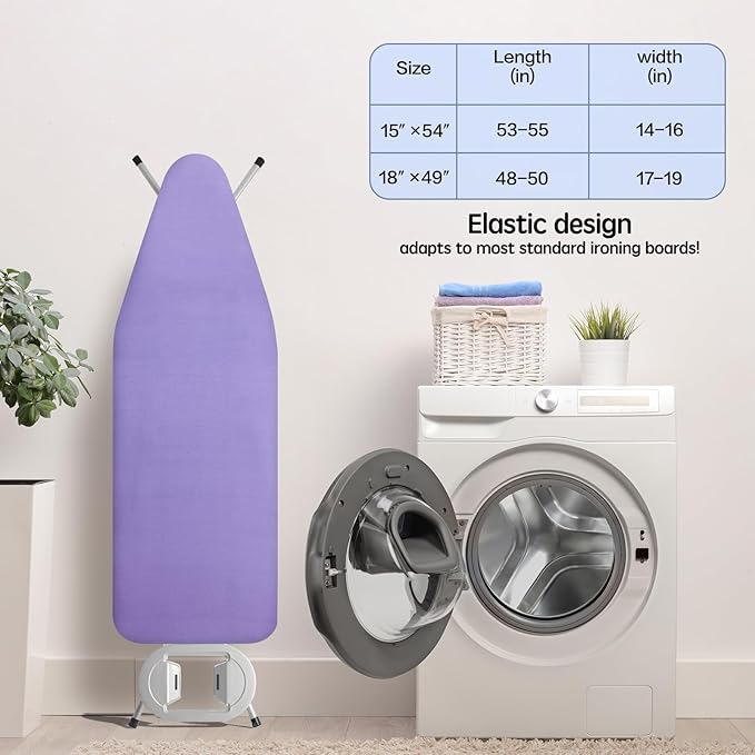 BNDX 18"x49" Ironing Board Cover for Homemakers – Lavender, Thick Padding with Bongee Cord & Buckle Straps, Durable, Scorch & Stain Resistant, Easy to Install