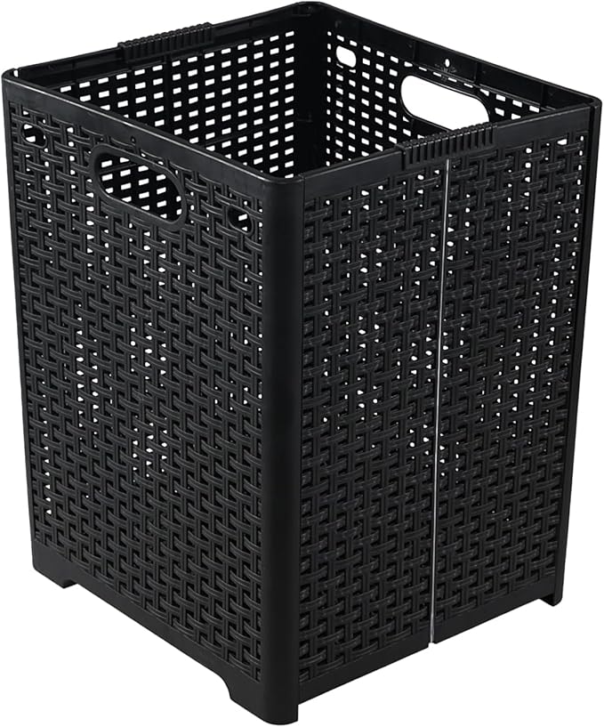 40 L Collapsible Plastic Clothes Laundry Basket Hamper, Tall Foldable Laundry Basket, Black