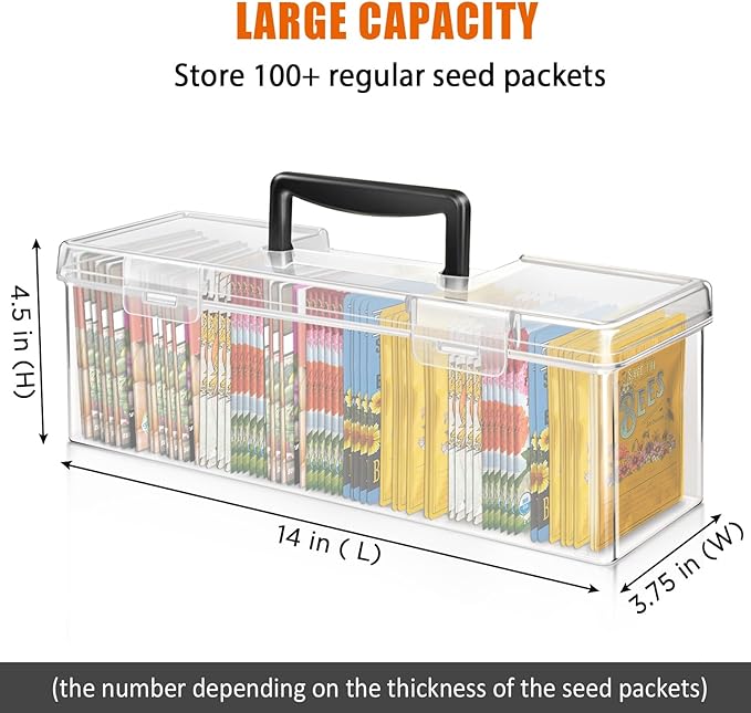 tutata Seed Packet Organizer Box Plastic Portable Seed Packet Storage Box, Seed Storage Organizer