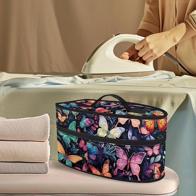 Colorful Butterfly Travel Iron Storage Box Carrier Bag with Handle Iron Accessories Portable Lightweight Iron Organizer Carrier Bag