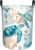 Sea Turtle Ocean Laundry Hamper, Collapsible Storage Basket with Handles for Clothes, Bedroom, Bathroom 19.6 x15.7 Inch