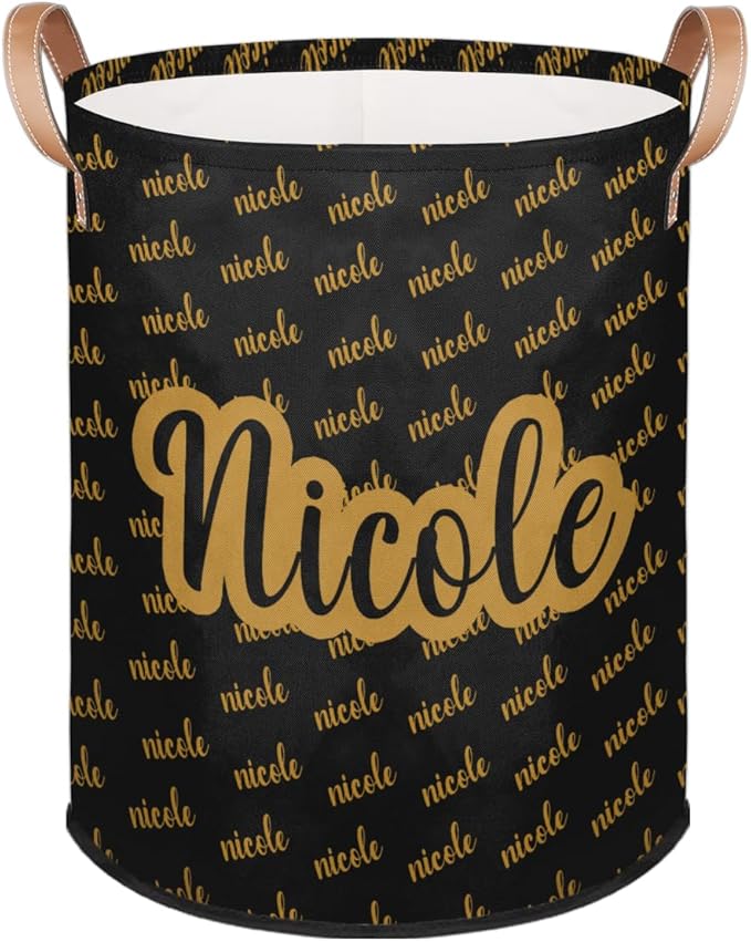 Custom Name Laundry-Hamper, Personalized Kids-Clothes-Hamper Foldable with Name, Customized Storage Basket with Handles Waterproof Gift for Boys Girls Baby Women,Black Yellow