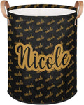 Custom Name Laundry-Hamper, Personalized Kids-Clothes-Hamper Foldable with Name, Customized Storage Basket with Handles Waterproof Gift for Boys Girls Baby Women,Black Yellow