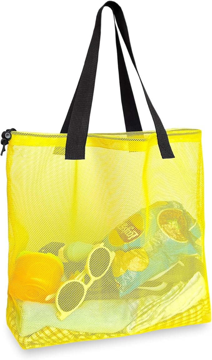Reusable 4Pack Colorful Mesh Beach Tote Bags,Mesh Shopping Bag With Drawstring For Travel,Toys,Gift Or Laundry … …