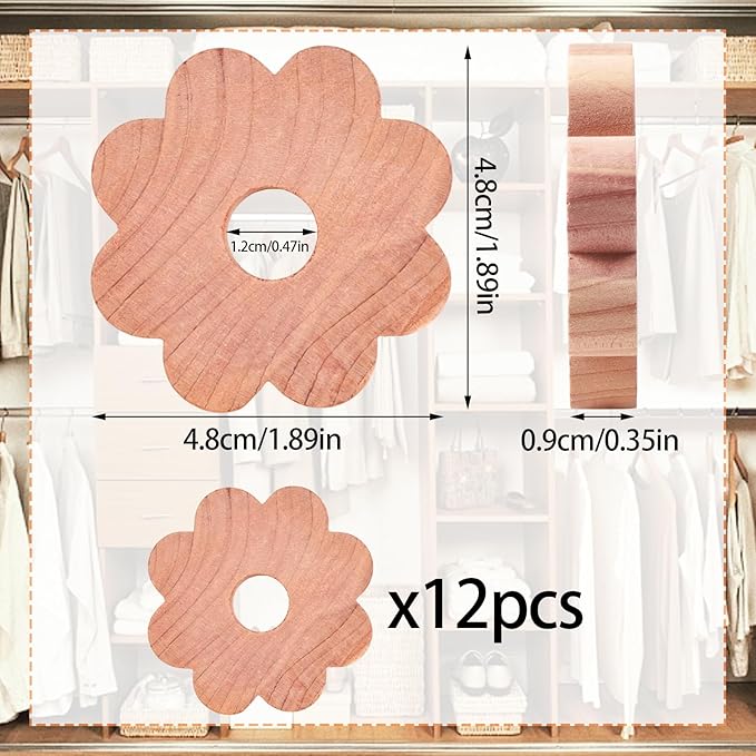 12 Pcs Cedar Blocks for Clothes Storage Flower Cedar Chips for Closets and Drawers Fresh Cedar Rings to Protect Your Clothes Aromatic Scent Cedar Planks for Closets Wardrobe Clothes Storage Freshener