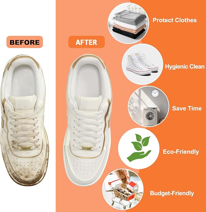 Shoe Washing Machine Bag - Shoe Laundry Bag for Washer and Dryer, Reusable 2 Pack, 360° Deep Cleaning, Self-Locking Zipper, Fits All Sneakers & Tennis Shoes - Orange