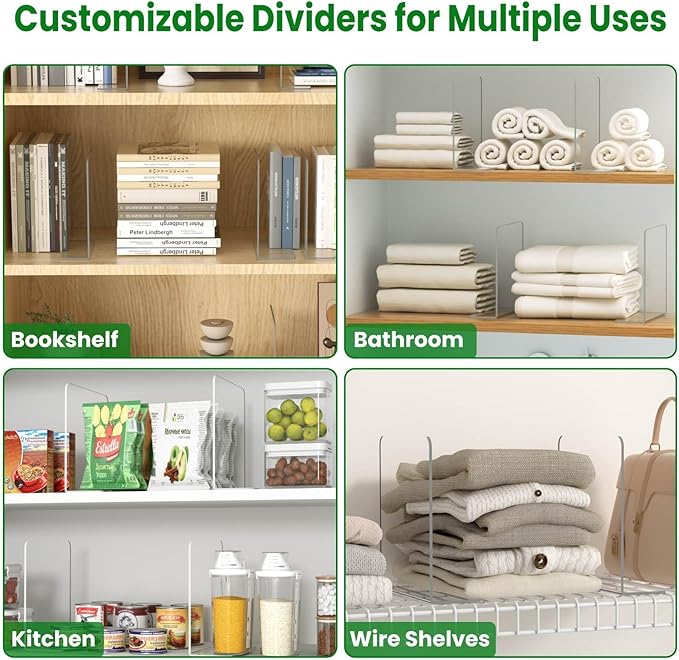 Shelf Dividers for Closet Organization: 8 Pack 10" Tall X 8.4" Deep Acrylic Clear Vertical Shelves Separators - Adhesive Adjustable Easy to Install Remove - Handbags/Clothes/Towel Storage