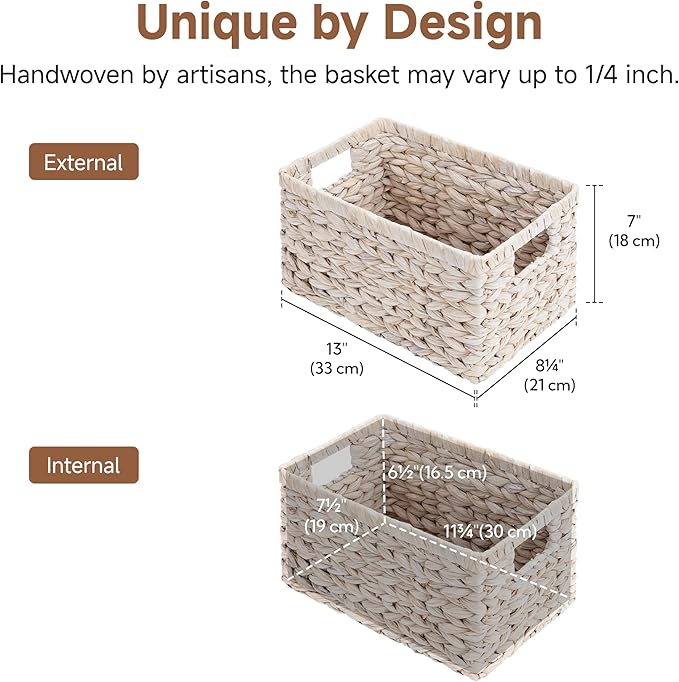 StorageWorks Pantry Baskets, Wicker Storage Baskets for Organizing, Bathroom Shelves, Pantry Organizers and Storage, Water Hyacinth, Natural