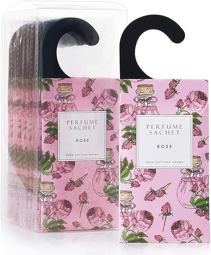ROSE COTTAGE Large 12 Packs Rose Hanging Closet Deodorizer Air Freshener Long Lasting Scented Sachets Smell Goods for House