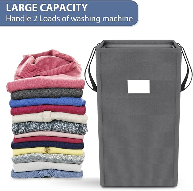 MCleanPin 210L Laundry Hamper Collapsible with 2 Washable Laundry Bags, Dirty Clothes Hamper,Laundry Basket with Handles Foldable Hamper Dorm Laundry Basket for College,Grey