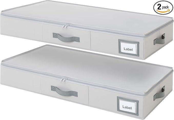 GRANNY SAYS 4.5-Inch Foldable Underbed Storage Box with Lid, Sturdy Frabic Organizer with Reinforced Bottom for Clothes, Shoes, Low-Profile Underbed Container for Bedroom, Closet,2 Pack, Grey