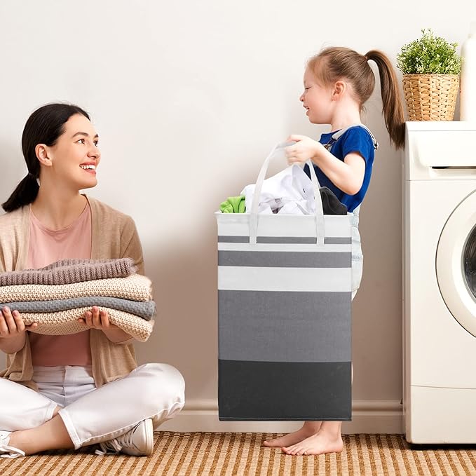 Foaincore 6 Pieces 75 L Laundry Hamper Basket Organizer Large Laundry Bag Bulk Waterproof Collapsible Clothe Storage with Handles for Dorm Room Bedroom Towels (Black Gray)