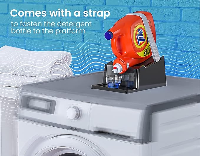 Skywin TidyFriend Laundry Detergent Holder Stand with Drip Tray, Laundry Soap Holder with Non-Slip Rubber Feet for Washing Space Organization, Angled Downward Slope for Easy Pouring (Black)