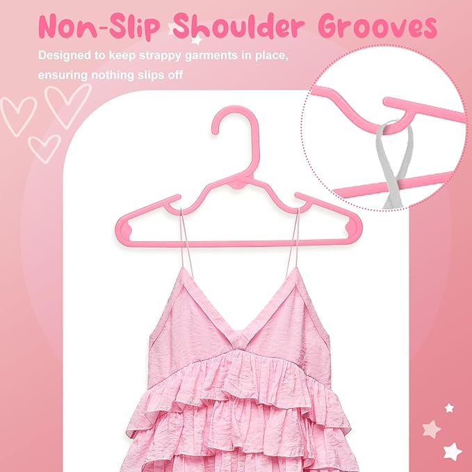 HOUSE DAY Premium Baby Hangers 20 Pack, 11 Inch Kids Plastic Hanger Pink, Slim Childrens Hangers for Infant, Toddler, and Child Clothes, Durable Baby Clothes Hanger for Closet