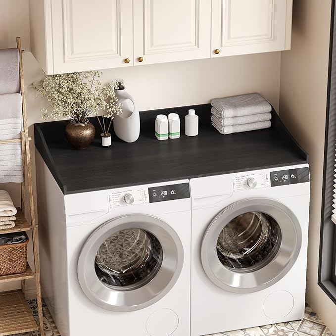 Washer and Dryer Countertop, 54'' Laundry Room Countertop Organization Laundry Table for Folding Clothes and Storage, Black