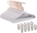 Baby Hangers Velvet - 11 Inch Kids Felt Hanger Non Slip Toddler Clothes - Childrens Hangers for Newborn Clothes - 50 Pack with 10 Hanger Finger Clips, White