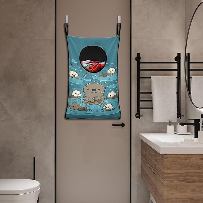 ZFRXIGN Cute Otter Hanging Laundry Hamper for Laundry Dirty Clothes Basket Over The Door Laundry Hamper Bag Animal Sea Otters Storage Organizers for Home Bedroom Dorm Closet Hampers