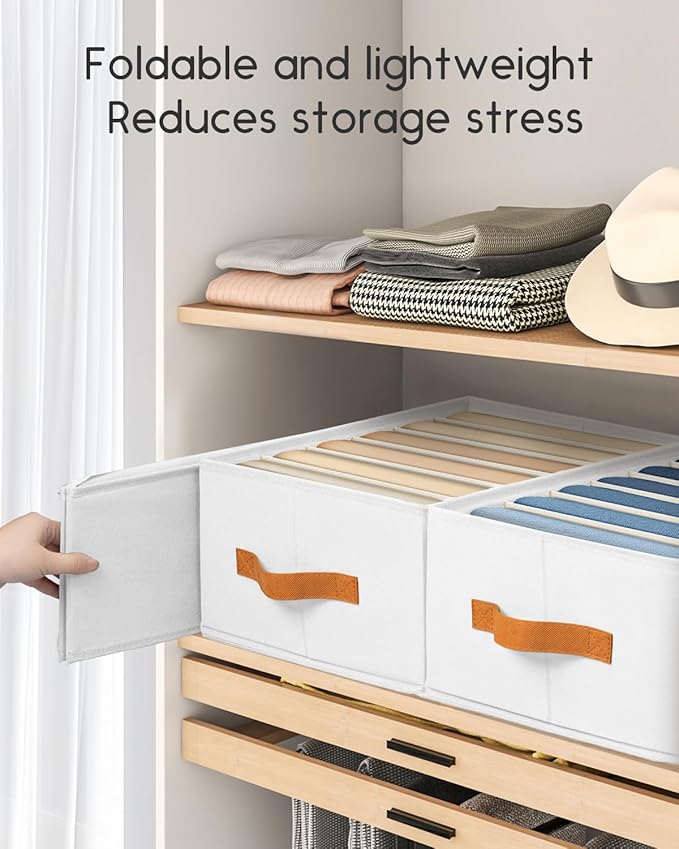 Purse Organizer for Closet, Fabric Handbag Storage Organizer with Handles, Foldable Bag Organizer Drawer for Flat Handbags, Clothes, Towels or Pants, Closet Storage Organizer, White, 6 Pack