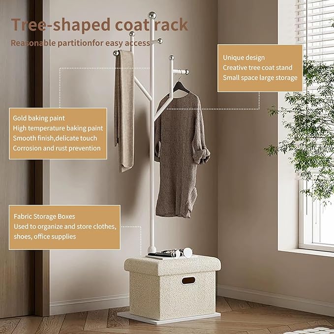Modern Metal Coat Rack Stand, Heavy Duty Coat Rack Freestanding with Natural Marble Base, 8 Hooks, Ideal for Bedroom, Entryway, Hallway, Office, Gifts for Women, for Mom, for Men (White)