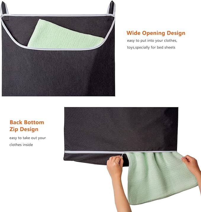 Black Hanging Laundry Hamper Bag, XL Door Hanging Hamper with Large Openging Laundry Hamper Storage Bag Large Size 36X22 Inch (Black)
