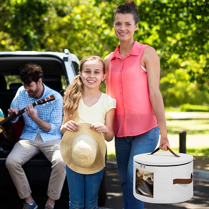 Lifewit Round Cowboy Hat Box for 7 Caps, Large Felt Hat Organizer Bag for Men&Women Storage, Baseball Cap Container with Lid for Travel, Foldable 16.5" Dx10.6 H Carrier, 37L Each, White 2 Pack