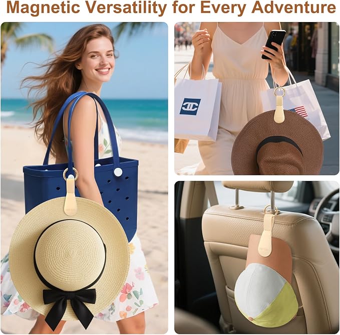 Magnetic Hat Clip 2-Pack - The Light Khaki Hat Clip for Travel on Bag, Magnetic Hat Clips for Bag, and Secure Hat Holder for Travel on Caps & Beach Hats, Vacation Essentials