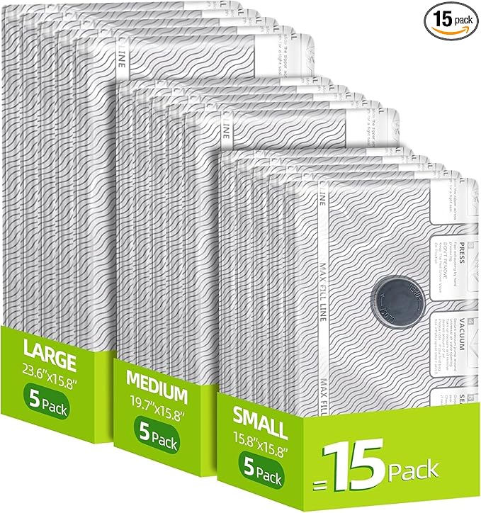Vacuum Bags for Travel,15 Pack Carry-on Size Compression Packing Bags for Luggage and Suitcase, Space Saver for Clothes and Clothing Travel 80% Space Saver.
