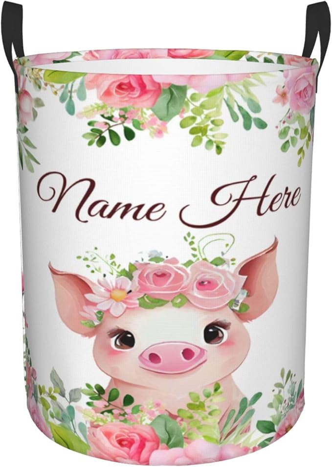 Personalized Pig Laundry Basket For Baby Kids Boys Girls Adult Custom Hamper Basket With Name For Bathroom Bedrooms Collapsible Baby Dirty Clothes Hamper With Handles