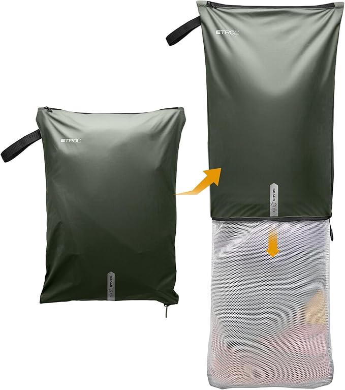 Mesh Laundry Bag for Travel, Gym, College, and Camping – Large Washable Zippered Dirty Clothes Organizer with Breathable Fabric – Portable Laundry Hamper for Sports, Healthcare Workers – Green