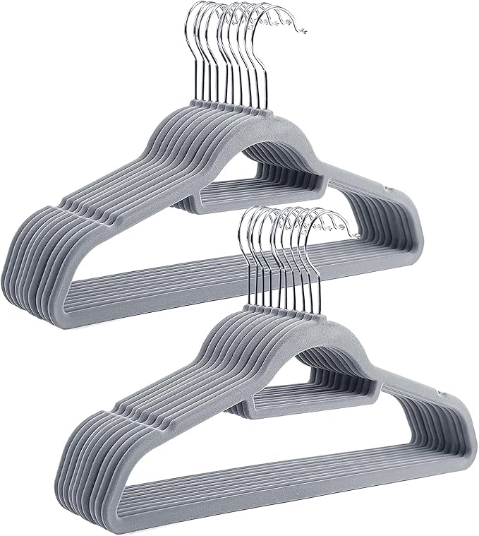 20 Pack Gray Non-Slip, Anti-Slip Hangers, Heavy Duty Closet Storage, 360 Degree Swivel Hook, Clothes Deformation Resistant, Load Capacity