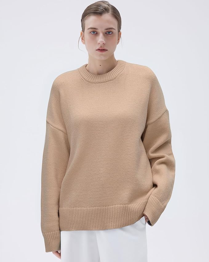 SUUKSESS Women Cashmere Blend Oversized Crew Neck Long Sleeve Pullover Sweaters