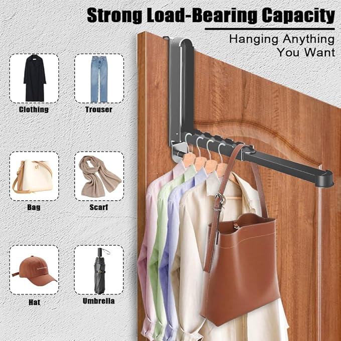 Over The Door Hanger Hooks for Clothes Small Portable Storage Hooks, Over The Door Clothes Drying Rack for Laundry Heavy Duty Foldable Clothes Organizer Coat Towels Hanging Rack