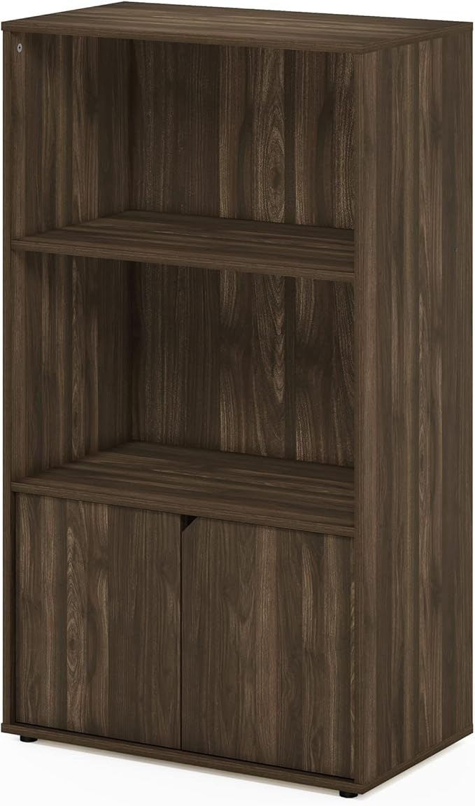 Furinno Jaya Pantry Organizers, 3-Tier Kitchen Cabinet, Coffee Bar, Kitchen Storage with Open Shelves and Closed Cabinet, for Pantry Organizers and Storage, Brown Walnut