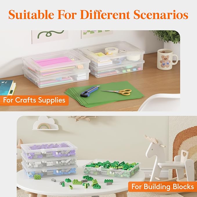 Lifewit 6 Pack Plastic Multi-Purpose Storage Box with Latching Lids, Clear A4 Paper Storage, Classroom Organization, Storage Containers for Board Game, Craft, Document, Magazine, Art Supplies