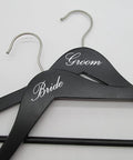 NAHANCO 17" Wooden Hangers, Bride and Groom Set, Black with Silver Imprint (2 Piece Set)