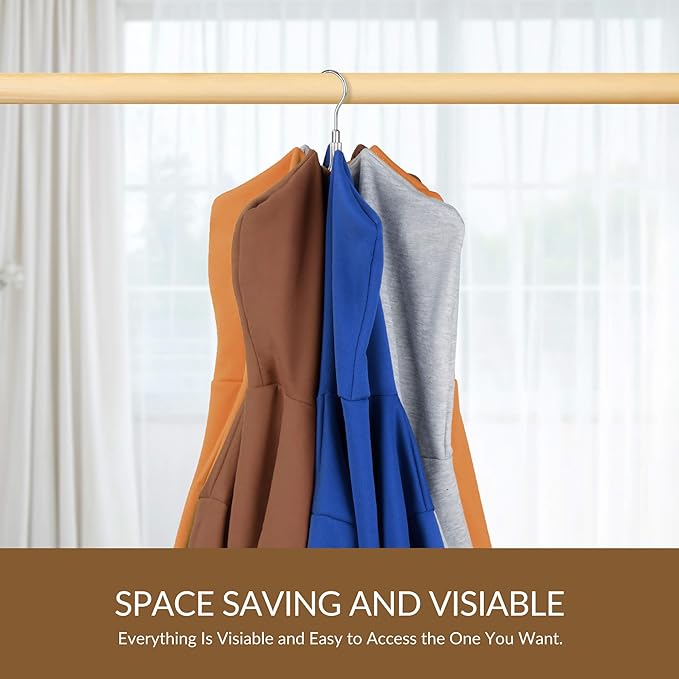 ZEDODIER Hoodie Hangers, Rotatable Hoodie Organzier for Closet, Max 8 Storage Capacity Hoodies Holder, Metal Space Saving Closet Organizers and Storage, Silver
