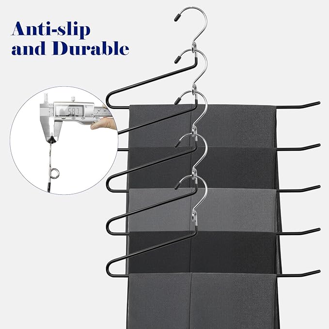 Pants Hangers Space Saving - 20 Pack Non Slip Metal Hangers for Closet Multiple Layers,Open Ended Pants Hangers for Jeans Trouser Slacks