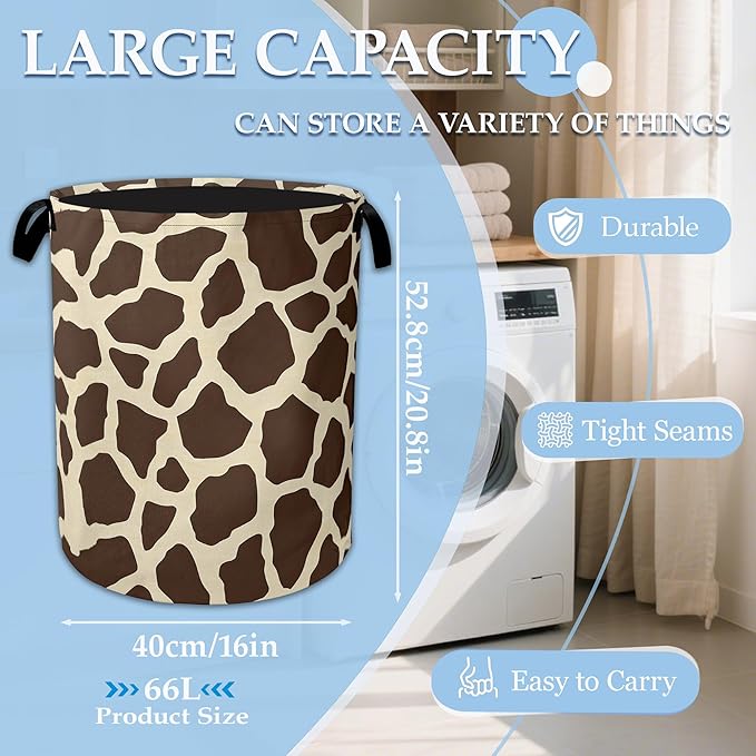 Giraffe Print Large Storage Basket Collapsible Laundry Basket Oxford Storage Bin for Toy Bins Gift Baskets Bedroom Clothes Children Nursery Hamper 16" X 20.8"