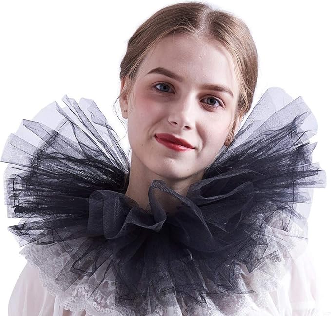 BLESSUME Victorian Retro Mesh Neck Ruff Ruffle Collar Layered Clown Neck Collar