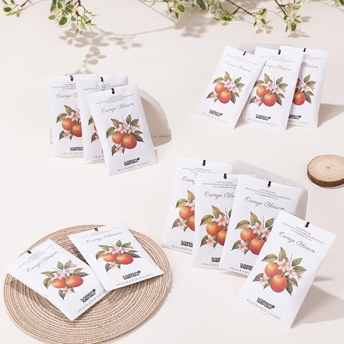 MYARO 12 Packs Orange Scent Sachets for Closet Dresser Drawer Bathroom Odor Deodorizer Car Air Frehener Fresh Home Fragrance