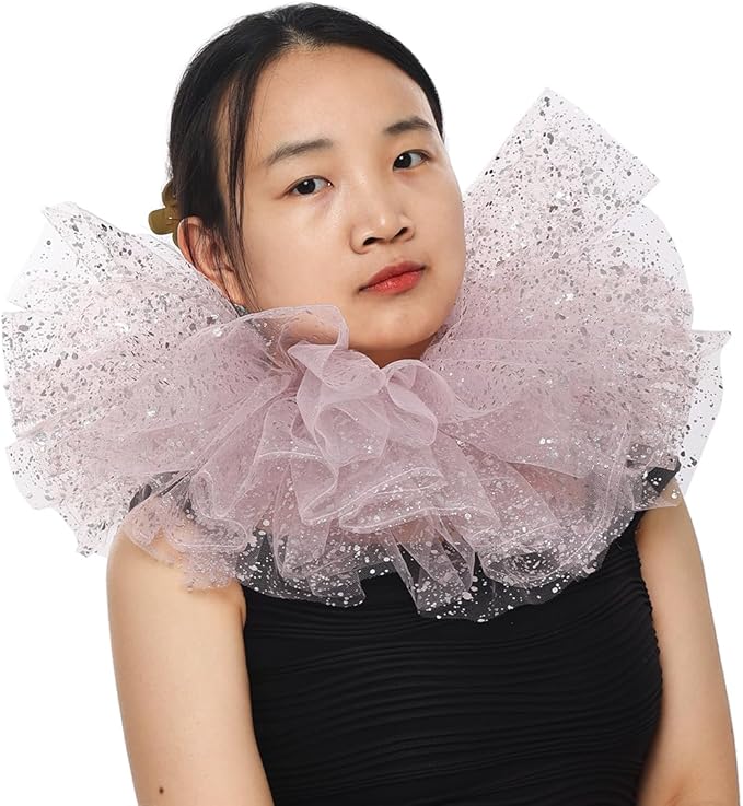 BLESSUME Victorian Retro Mesh Neck Ruff Ruffle Collar Layered Clown Neck Collar