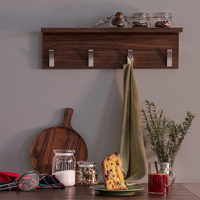 Mobili Fiver, Wall coat hanger, Rachele, 23.62 in, Walnut, Made In Italy