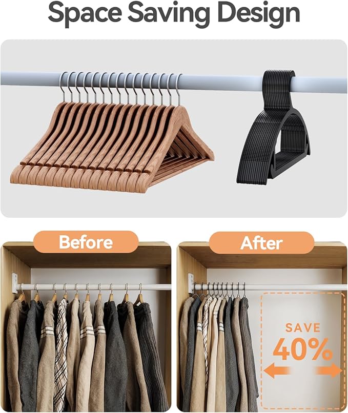 100 Pack Clothes Hangers, Non Slip Heavy Duty Plastic Hangers, Space Saving All-in-One Garment Hangers for Dresses Suits Jeans Knits, Hold Up to 11 LB Dry & Wet, 16.4" x 8.3",Black,UAPY08100B