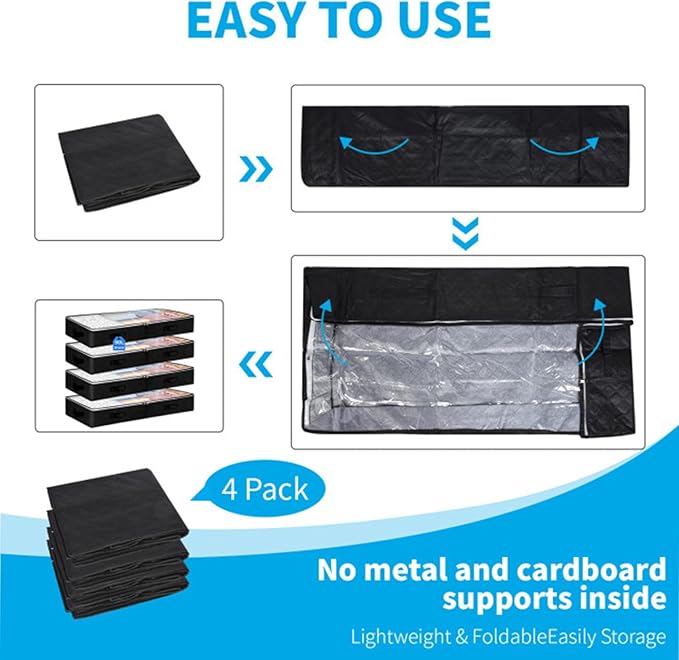 2 Pack Under bed Storage Containers, 90L Large Capacity Bedroom Closet Organizers and Storage Bins Foldable Underbed Storage Bags for Clothes, Blanket, Towels, Comforter, Sweaters, Linen Sheet Black