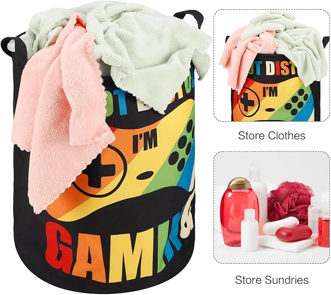 Zhehao 2 Pcs Gamer Laundry Basket Boys Kids Laundry Hamper Gamer Room Decor Gaming Storage Basket Hamper Clothes Organizer Nursery Toy Storage Bin for Easter Gifts Bedroom Bathroom Decoration(Classic)
