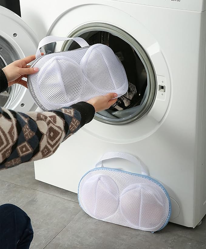 Bra Wash Bag Set of 2, Mesh Laundry Washing Bags with Premium Zipper for Bra, Foldable Mesh Lingerie Underware Wash Bags Protector for Washing Machine