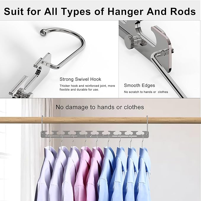 8 Pack Space Saver Hangers for Clothes, 6 Holes Expandable to 9 Holes 304 Stainless Steel Heavy Duty Multi Hangers Space Saving for Closet Bedroom Dormitory RV Outdoors