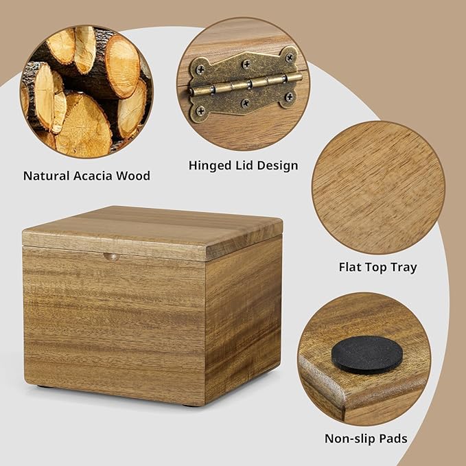 Disposable Face Towel Holder, Acacia Wood Box Compatible with Clean Towels XL(NOT Included), Wooden Container for Cleansing Facial Dry Wipes, Face Towelettes Bathroom Counter Storage