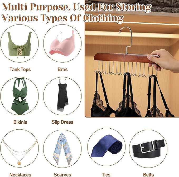 4 PCS Tie Rack Belt Hanger, Bra Hanger for Closet, Belts Rack with 32 Hooks Ties Holder 360° Rotatable Neck Tie Organizer Belt Holder Bra Organizer for Closet Space Saving for Ties, Scarves