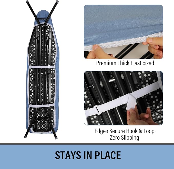 Iwtmm Ironing Board Cover and Pad with Silicone Coating, Thick Scorch-Resistant Padding, Heavy Duty for Home & Professional Use, Fits 15 x 54 Inches Boards, Secure Hook & Loop Fastener (Blue)